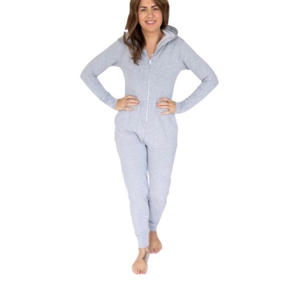 SMASH‎ +TESS size Medium JILLY Jogger Romper Gray Hooded Sweat Onesie Pockets - Picture 5 of 8